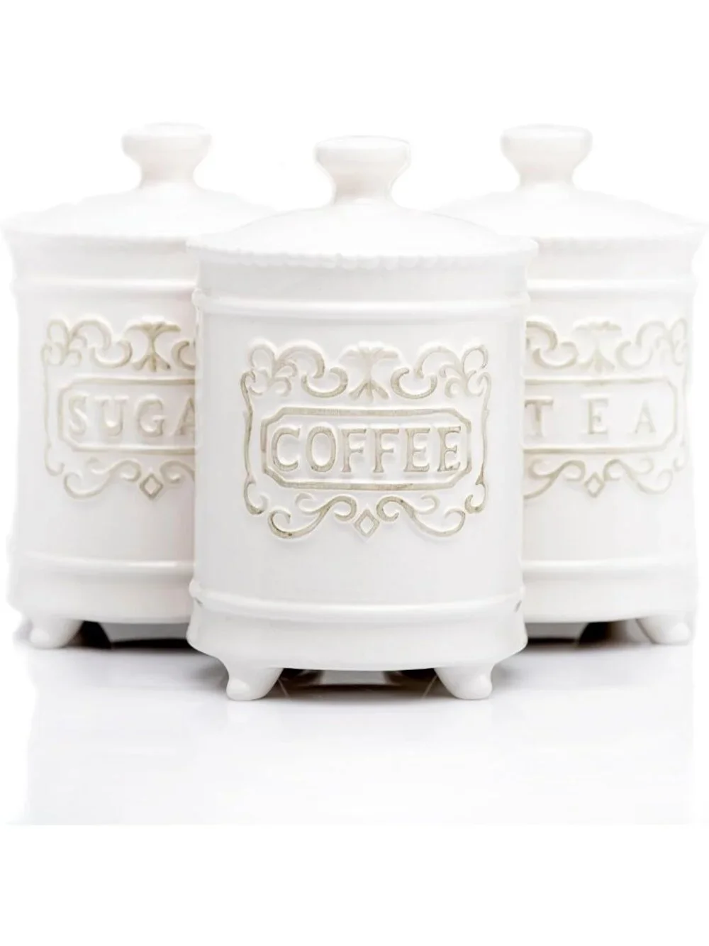 3-Piece Ceramic Canister Set - 35 Oz Each, Airtight Lids, Kitchen Storage